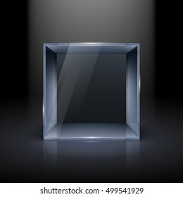 Empty Glass Showcase in Cube Form for Presentation