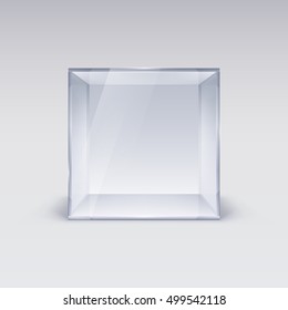 Empty Glass Showcase In Cube Form On White Background