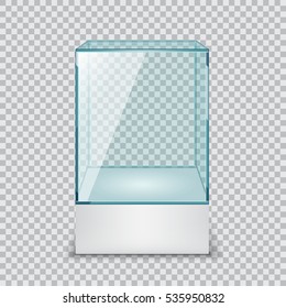 Empty Glass Showcase, Display Box On Transparent Background Vector Illustration