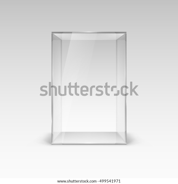 プレゼンテーション用の空のガラスショーケース 白い背景にイラストと影 のベクター画像素材 ロイヤリティフリー