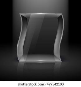 Empty Glass Showcase in Wave Form with Spot Light for Presentation on Black