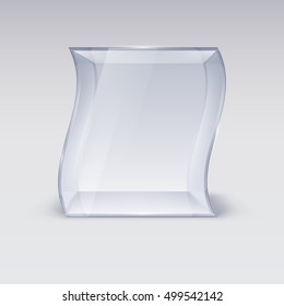 Empty Glass Showcase in Wave Form for Presentation on white Background