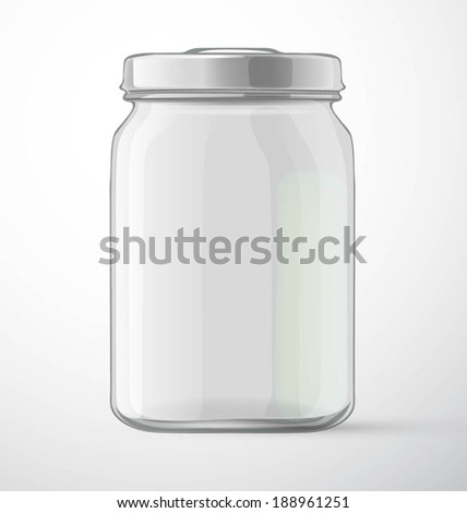 Empty glass transparent jar with gray cap. Vector illustration. 