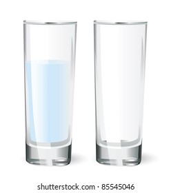 empty glass and a glass with water