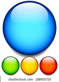 Empty glossy balls, circle button, icon backgrounds. 4 colors. Editable vector.