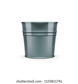 Empty Glossy Metal Bucket Isolated On White Background. EPS10 Vector