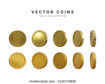 Monedas de oro vacías aisladas de fondo blanco. Cayendo o volando dinero. Concepto de tesoro en efectivo. Ilustración del vector