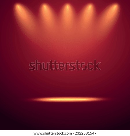 Empty gold color flood light on stage theater vector background. 