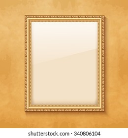 Empty Gold Frame Hanging On The Wall. Vector Illustration