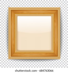 Empty gold frame on transparent background. wooden frame
