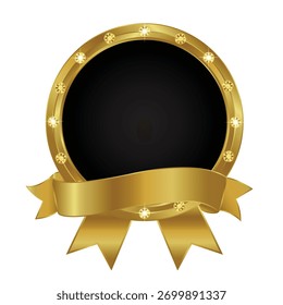vetor de luxo de quadro de diamante redonda de emblema de fita de ouro vazio