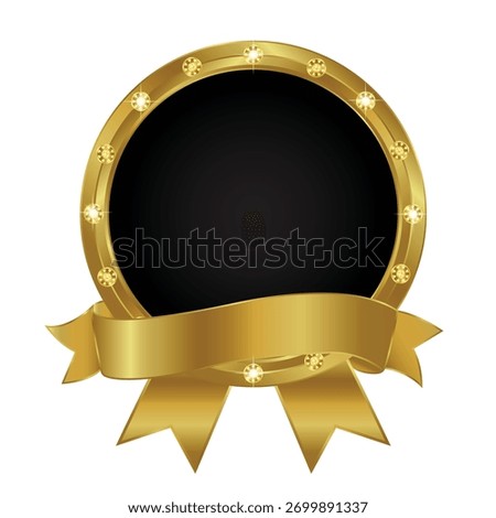 empty gold ribbon badge round diamond frame luxury vector