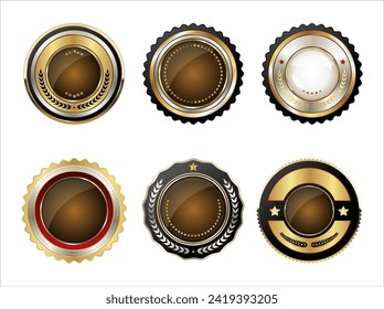 Empty gold and silver  badge collection vector illustration