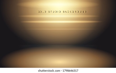 Fondo vacío de estudio de oro. Sala de oro con diseño vectorial de líneas brillantes.
