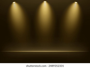 Fondo de sala de estudio de oro vacío. Espacio para vender productos en el Sitio web. Habitación vacía con efecto de foco. Ilustración vectorial.