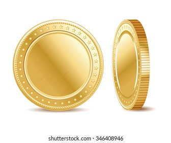 Empty golden finance coin on the white background.