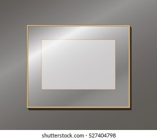 Empty golden frame on the wall, editable template, vector illustration