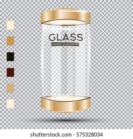 Empty Golden Glass Showcase. Vector Illustration.