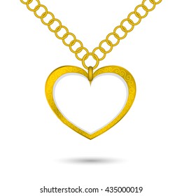 Empty Golden heart necklace with ring chain, vector