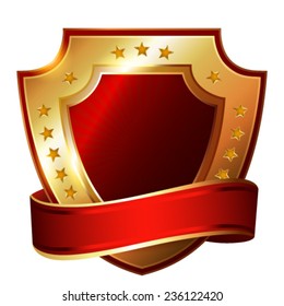 Empty  golden label with ribbon.