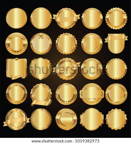 Empty golden retro labels and badges golden vector collection 