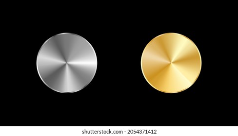 Empty golden and silver plate  button isolated on a black background. 3d illustration