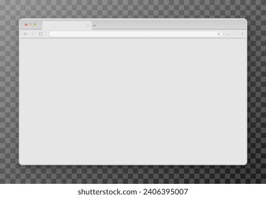 An empty gray browser window on a transparent background. Website layout with search bar, toolbar and buttons. Vector EPS 10.