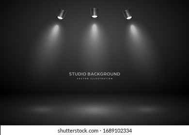 Empty gray studio abstract background with spotlights. Product showcase backdrop.