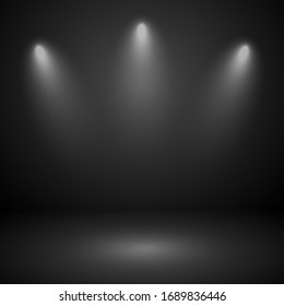 Empty gray studio abstract background with spotlights. Product showcase backdrop.