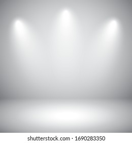 Empty gray studio abstract background with spotlights. Product showcase backdrop.