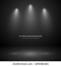 Empty gray studio abstract background with spotlights. Product showcase backdrop.