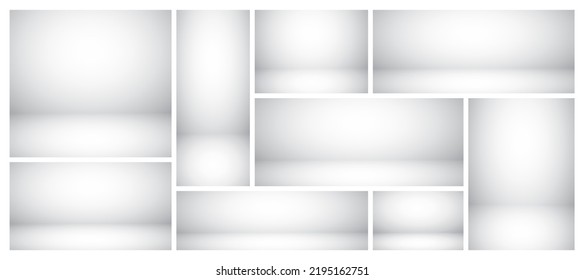 Empty gray studio abstract backgrounds with spotlight effect. Product showcase backdrop. Stage lighting. Vector illustration