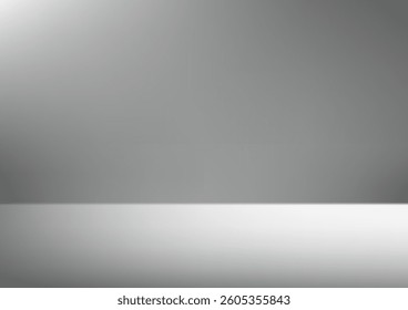 Empty Gray studio background. Empty Room Studio with table. Space for selling products, backdrop, wallpaper, background, text. Gradient table. Vector illustration.