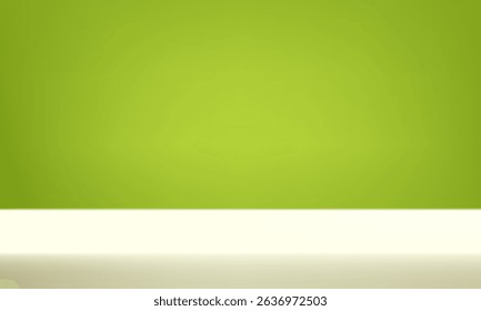 Empty green and beige studio room background. Empty Room Studio with table. Space for selling products, backdrop, wallpaper, background, text. Vector illustration.