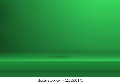 Empty green color shelf with shadow background ,Template for premium, luxury product presentation