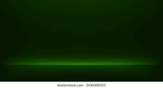 Empty green dark room. Green and Black studio room background. Clean design for displaying product. Space for selling products on the website. Vector illustration.