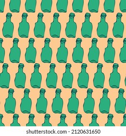 empty green glass bottles seamless vector pattern