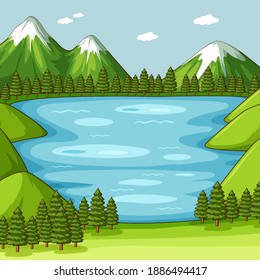 Empty green nature scene with lake illustration