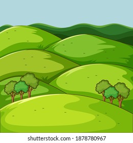 Empty green nature scene with mountains illustration