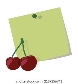 empty green note paper and cherry fruit