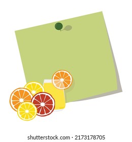 empty green note paper with citrus fruit juice