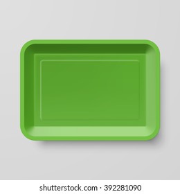 Empty Green Plastic Food Container on Gray Background