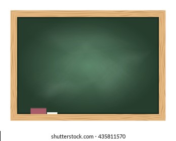 Empty Green school chalkboard background texture with frame vector. Template for your design.