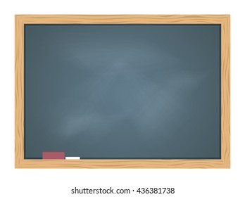 Empty Green school chalkboard background texture with frame vector. Template for your design.