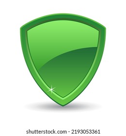 Empty green shield on a white background. Protection sign illustration. Vector design element.