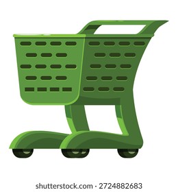 Empty green shopping cart representing eco conscious shopping habits and sustainable retail practices