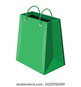 Empty Green Shopping Paper Bag Illustration on White Background