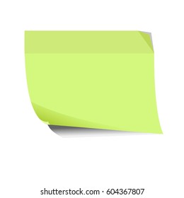 Empty green sticker flat and shadow theme close-up icon on white background. Sticky label with twisted edges. Vector illustration of stickers in cartoon style for infographics, websites, mobile app.
