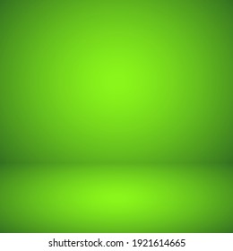 Empty Green Studio Abstract Background With Spotlight Effect. Product Showcase Backdrop. Chroma Key Compositing.