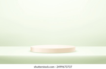 Empty green studio room background. Pastel green background vector 3d with beige podium. Space for selling products on the website. Vector illustration.